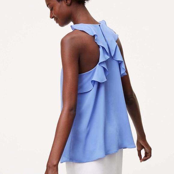 LOFT Tops - SOLDLoft Ballard Blue Ruffle Back Shell Petite SM